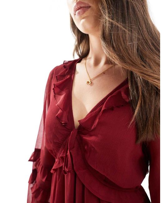 Wednesday's Girl Red Floaty V-Neck Midaxi Dress