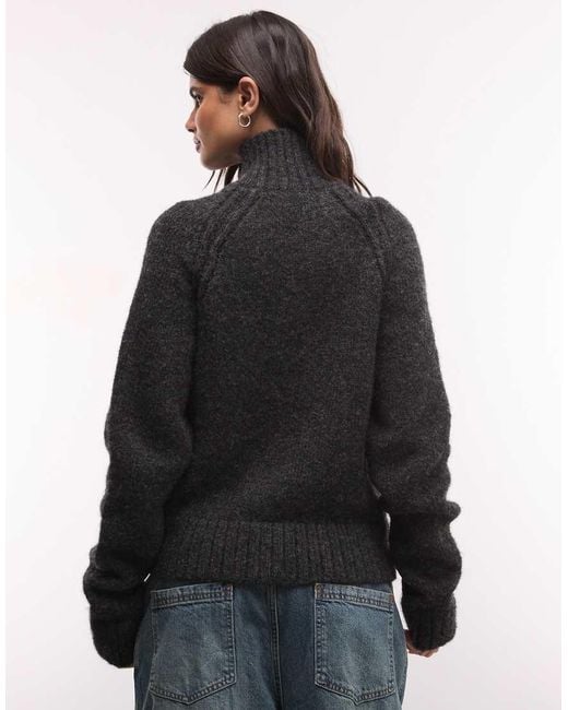 Weekday Black Wool Blend Hairy Knit Zip Through Cardigan