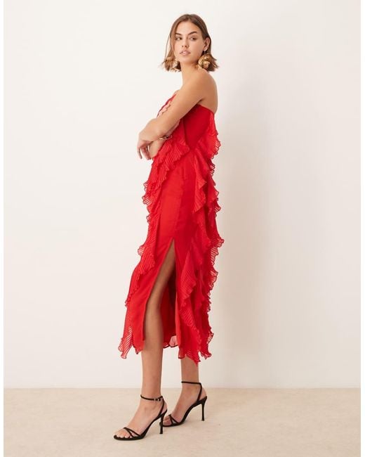 Pretty Lavish Red Strapless Ruffle Maxi Dress