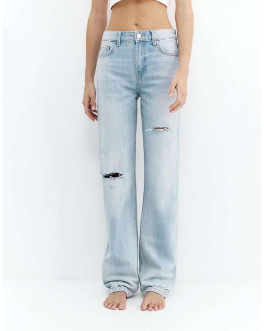 Pull&Bear Blue Mid-waist Straight-leg Jeans