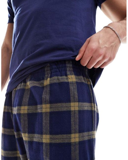 New Look Blue Woven Check Pyjama And T-Shirt Set for men