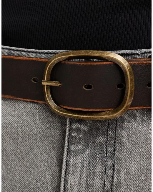 Pull&Bear Black Round Gold Buckle Belt for men