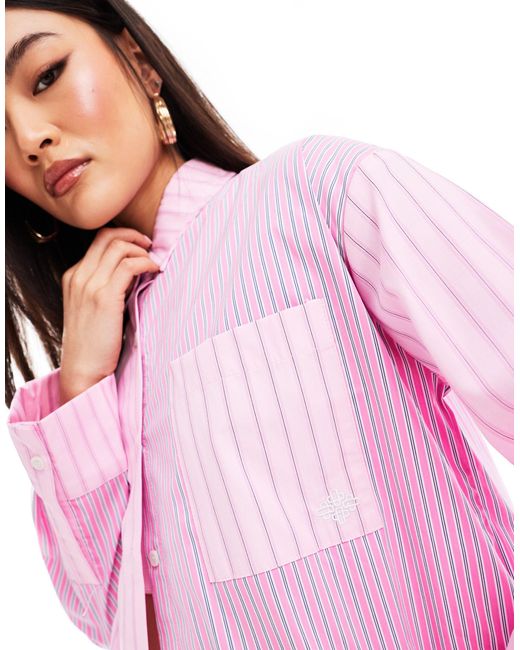 Camicia a righe con design combinato di The Couture Club in Pink