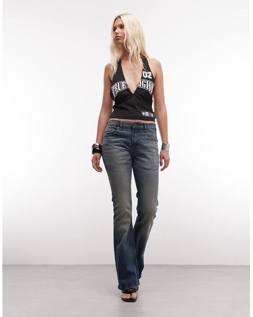 True Religion Black Sporty Mesh Jersey Halterneck Top