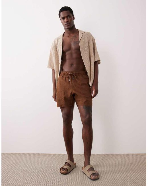 ASOS Brown Seersucker Swim Shorts for men