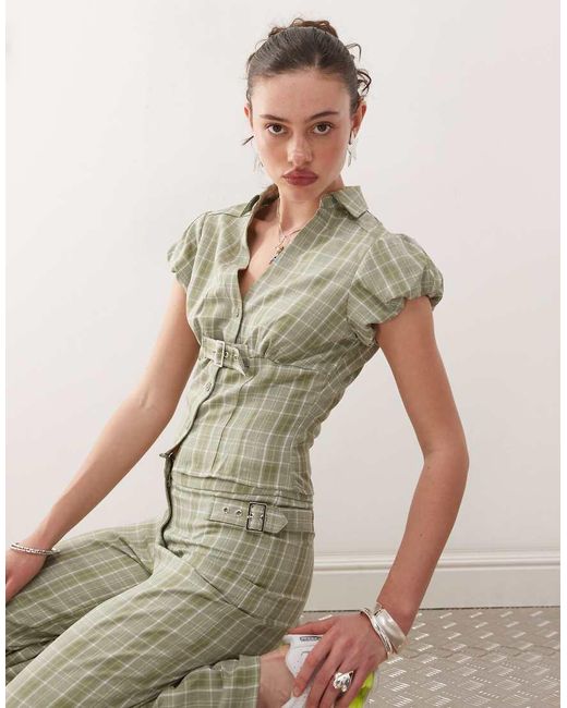 Blusa De Sastre Verde A Cuadros De Estilo Años 2000 De (Parte De Un Conjunto) Collusion de color Natural