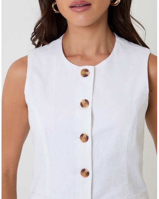Threadbare White Linen Blend Longline Waistcoat