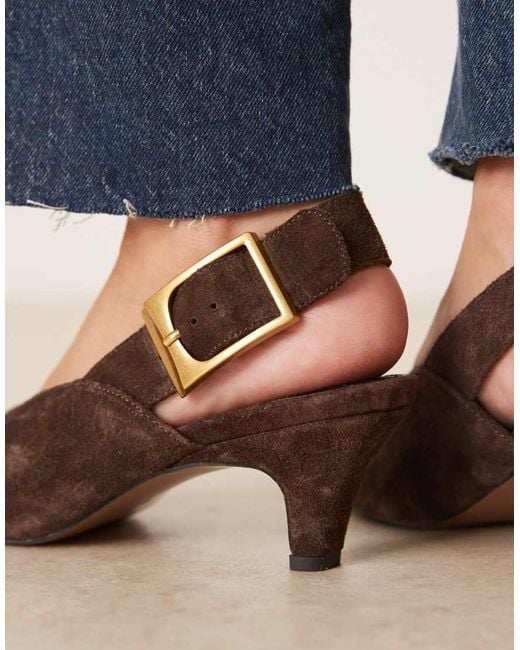 ASOS Blue Shiloh Large Buckle Detail Slingback Kitten Heel Shoes