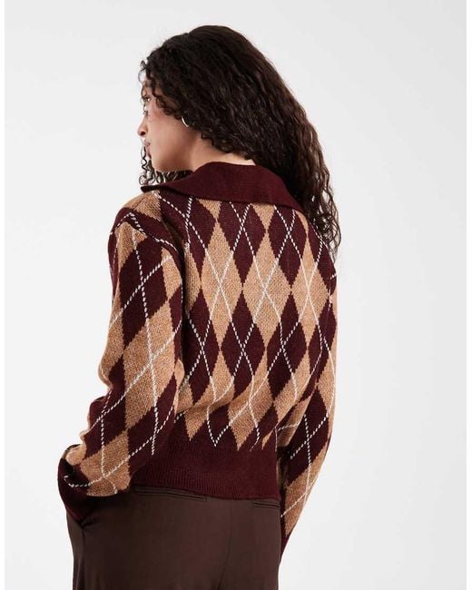 New Look Brown Argyle Polo Jumper