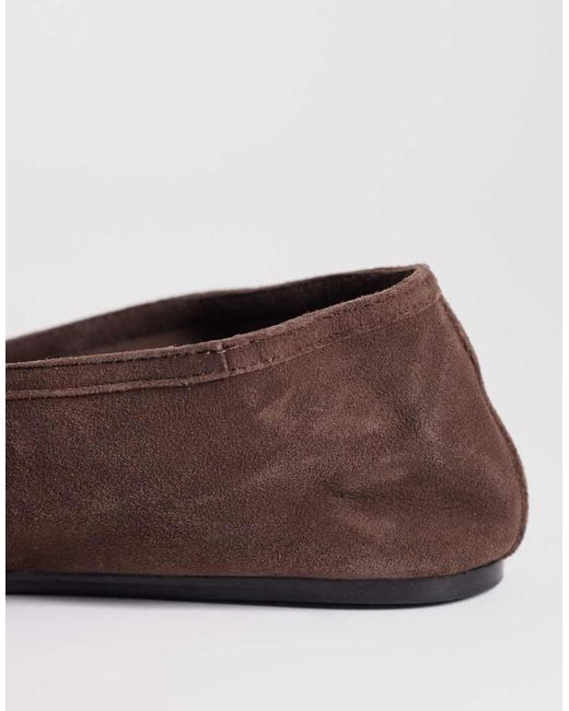 ASOS Brown Lively Premium Suede Mary Jane Ballets