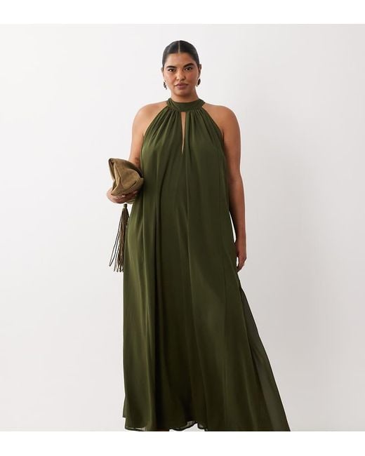 Lace & Beads Plus Green Sleeveless Choker Detail Trapeze Maxi Dress