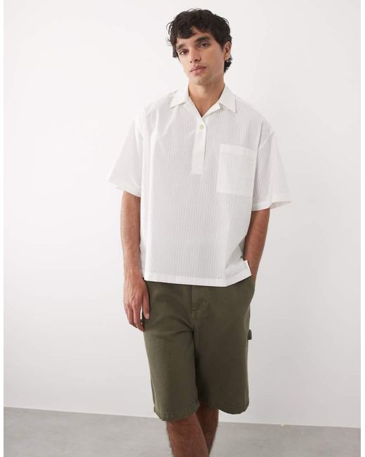 ASOS White Oversized Revere Sheer Stripe Shirt for men