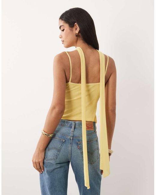 ASOS Yellow Mesh Cami Top With Scarf Detail