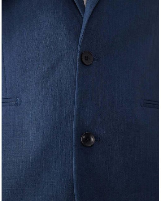 ASOS Blue 100% Cotton Linen Look Slim Suit Jacket for men