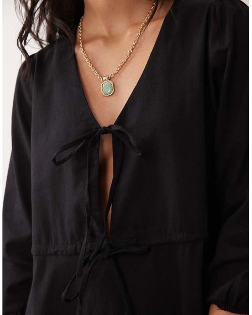 esmé studios Black Esmee Tie Front Tiered Mini Beach Dress