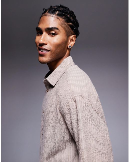 ASOS Gray Boxy Oversized Seersucker Stripe Shirt for men