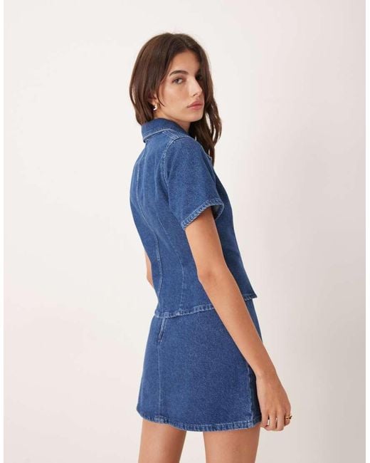 ASOS Denim Overhemd Met V-Hals En Korte Mouwen in het Blue