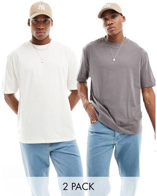 Confezione da 2 t-shirt oversize color écru e antracite di ASOS in Blue da Uomo