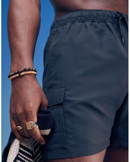 Pantaloncini Da Bagno Di Media Lunghezza Neri Con Tasche Cargo di ASOS in Blue da Uomo
