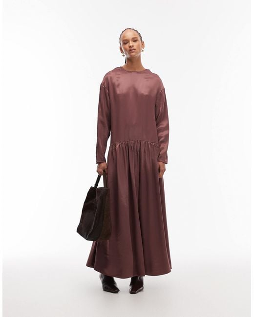 Robe babydoll longue à taille basse - bordeaux foncé ASOS en coloris Purple