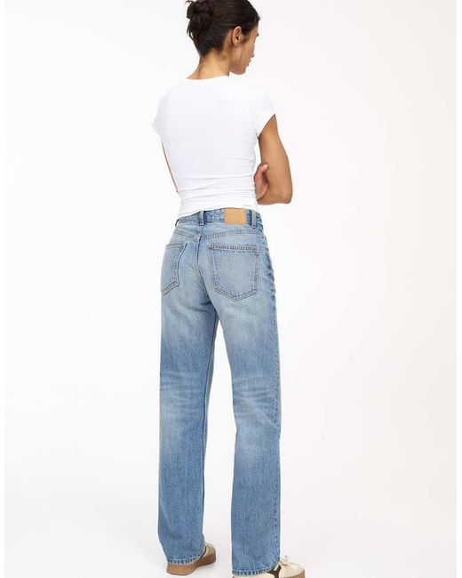 Pull&Bear Blue Mid Waist Straight Leg Jeans