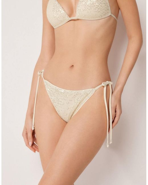 Calzedonia Natural Tie Bikini Bottoms Sequin Net