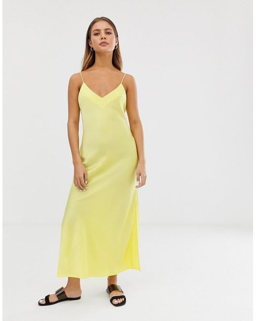 ASOS Satin Cami Maxi Slip Dress in Yellow - Lyst