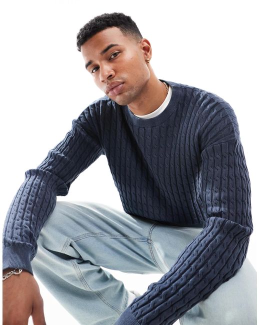 Pull décontracté en maille torsadée ASOS pour homme en coloris Blue