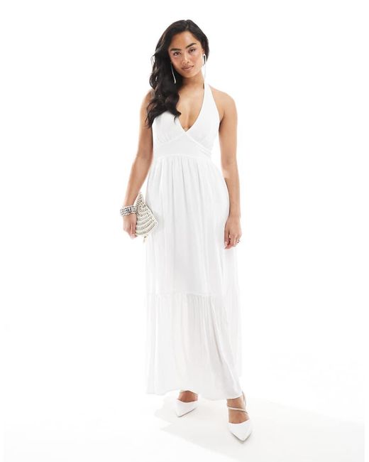 Vestito Lungo Allacciato Al Collo Con Spacco di Hollister in White