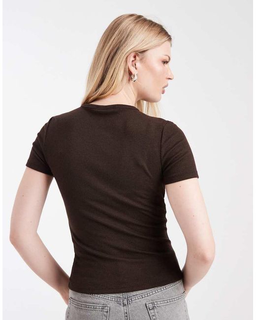ONLY Brown Fitted Rib Knit Top