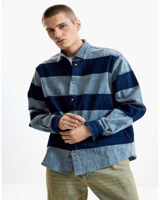 Desigual Blue Striped Denim Shirt for men