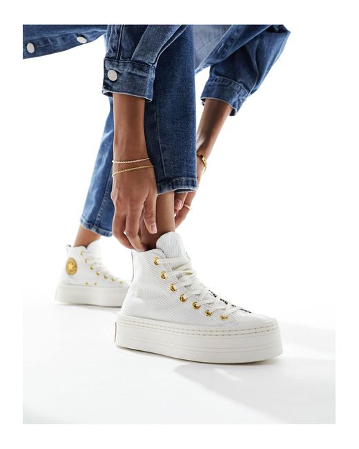 Converse Blue Modern Lift Hi Twill Sneakers With Gold Details