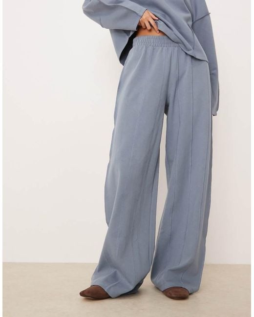 ASOS Blue Interlock Super Wide Leg jogger With Seam Detail