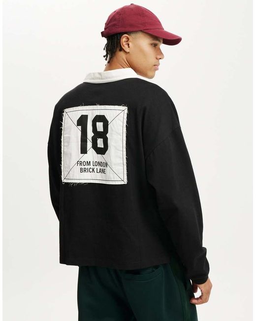Cotton On Black Cropped Fit Rugby Polo for men