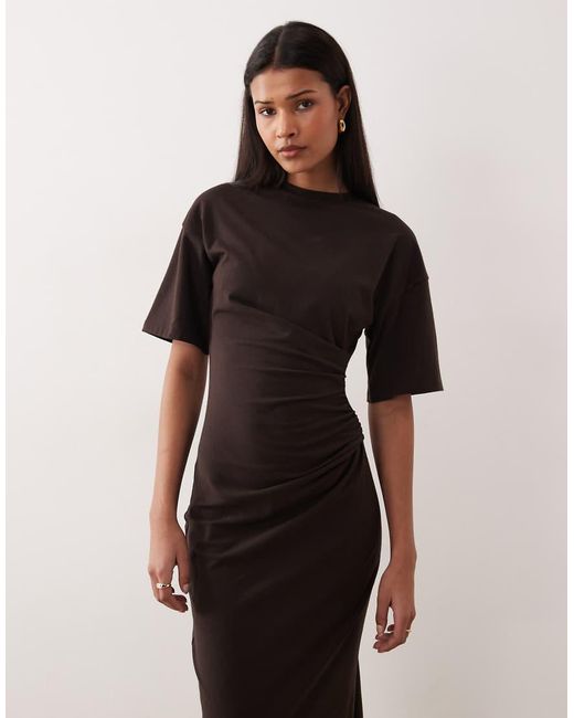 ASOS Brown Side Ruched T-shirt Midi Dress Chocolate