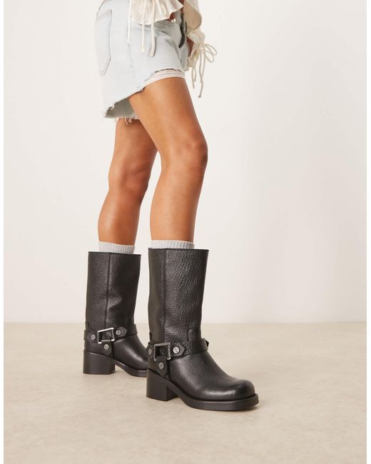 ASOS Natural – colton – e, kniehohe trucker-stiefel aus hochwertigem leder mit riemen