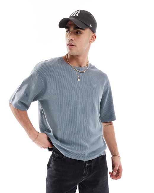 Pull&Bear – gestricktes t-shirt in Blue für Herren