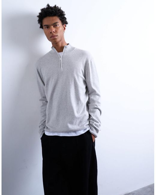 Topman Gray Essential Knit 1/4 Zip Funnel for men