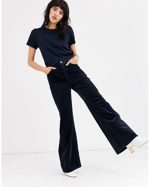 Black corduroy flared best sale trousers