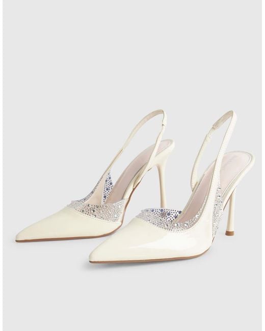 River Island White Sparkle Slingback Court Heels