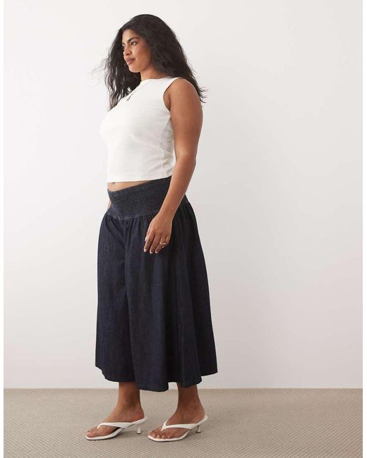 ASOS Black Asos Design Curve Denim Culotte Jeans With Shirred Waistband