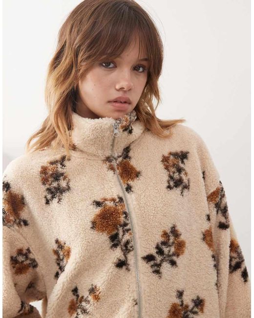 Monki Natural Zip Up Fleece Jacket