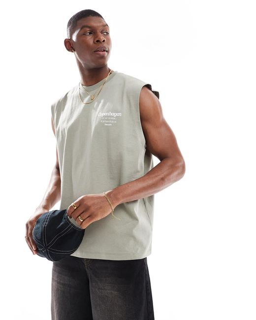 ASOS Gray Oversized Tank With Copenhagen Text Graphic for men