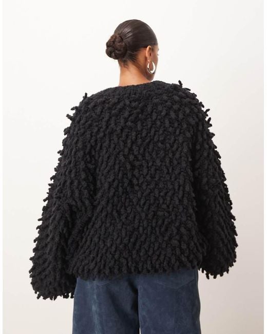 ARRANGE Curve Wool Hand Knit Ultimate Loop Fringe Cardigan In Black arrange-curve-wool-hand-knit-ultimate-loop-fringe-cardigan-in-black