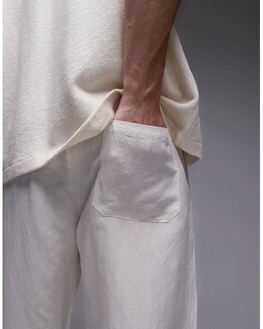 Topman Gray Tapered Fit Linen Trouser Ecru for men