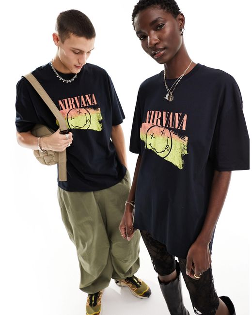 T-shirt unisexe oversize à imprimé nirvana sous licence ASOS en coloris Black