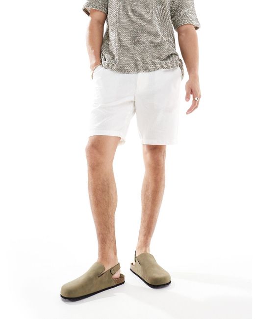 ASOS White Slim Regular Length Linen Shorts With Fixed Waist for men