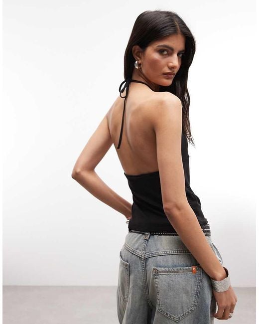 Weekday Black Slim Strap V Neck Halter Top