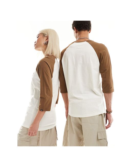 Camiseta blanca y marrón con mangas raglán 3/4 style 76 Vans de color Natural