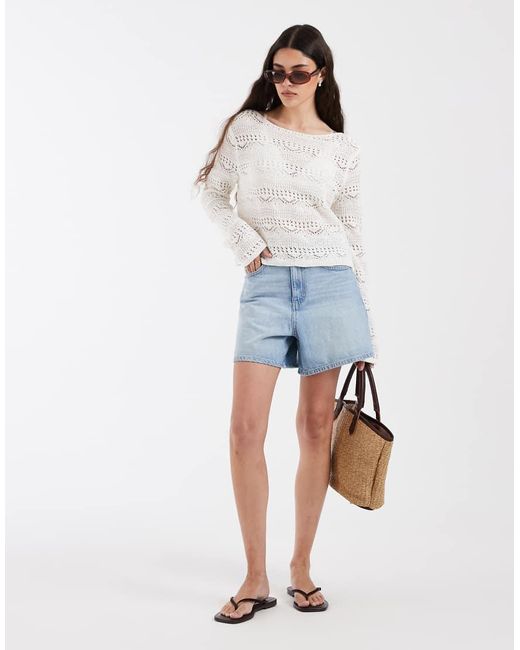 Pieces White Crochet Knitted Jumper
